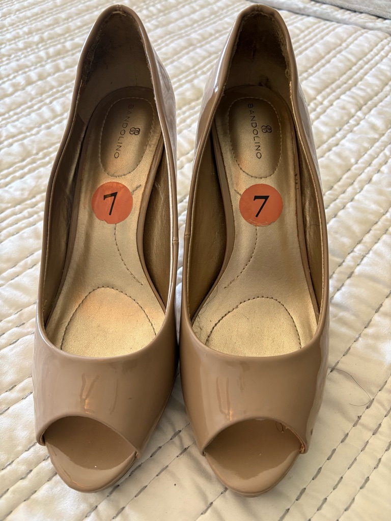 Bandolino Nude Patent Peep-Toe Heels